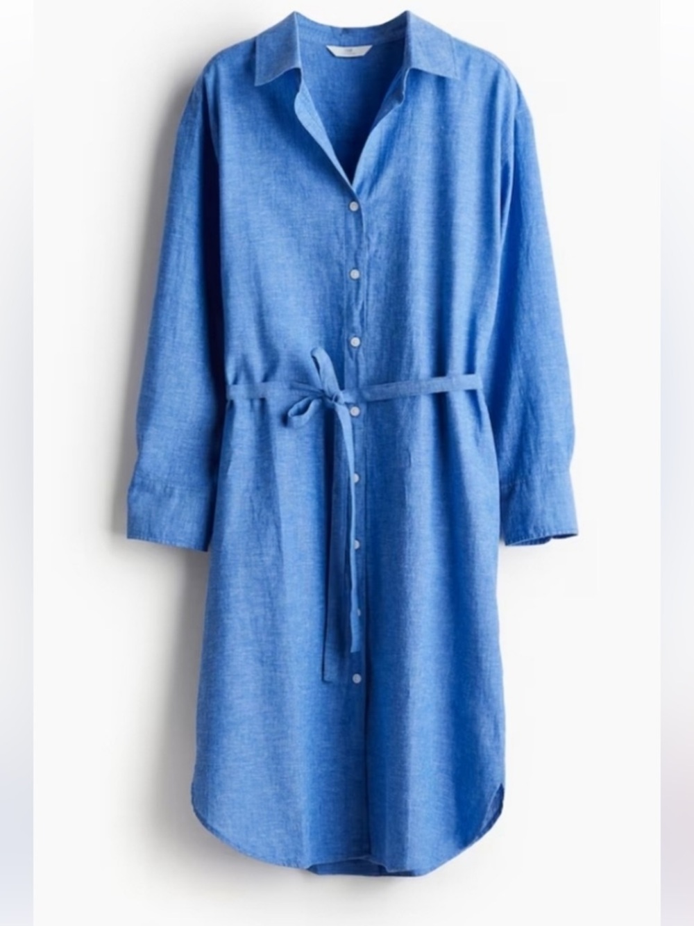 H&M Blue Button-Up Linen Shirt Dress